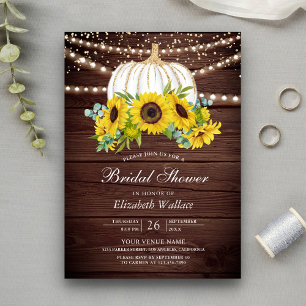 Rustic Wood White Pumpkin Sunflowers Bridal Shower Einladung