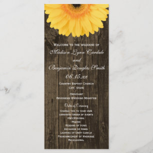 Rustic Wood Yellow Gerber Daisy Wedding Programs Programm