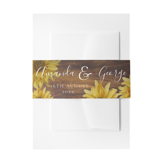 Rustic Wood Yellow Sunflower Script-Hochzeit im He Einladungsbanderole (Vorderseite Beispiel)
