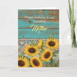 Rustic Wood Yellow Sunflowers Mother Birthday Karte