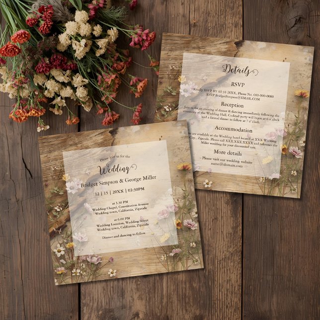 Rustic Wooden Bohemian Floral Wedding all in one  Einladung (Von Creator hochgeladen)