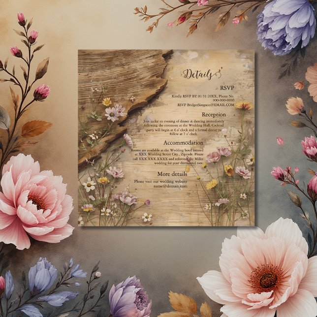Rustic Wooden Bohemian Floral Wedding  Enclosure C Begleitkarte (Von Creator hochgeladen)