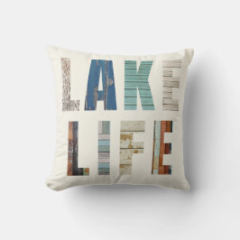 Rustic Wooden Planks "LAKE LIFE" Throw Pillow Kissen