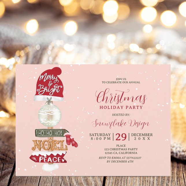 Rustic wooden sign business corporate Christmas Einladung (Rustic wooden sign business corporate Christmas Invitation on pink)