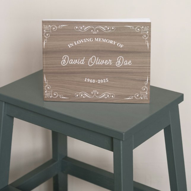 Rustic wooden Simple Custom Photo Text Memorial Gästebuch (rustic guest books celebration of life remembrance memorial funeral bereavement)