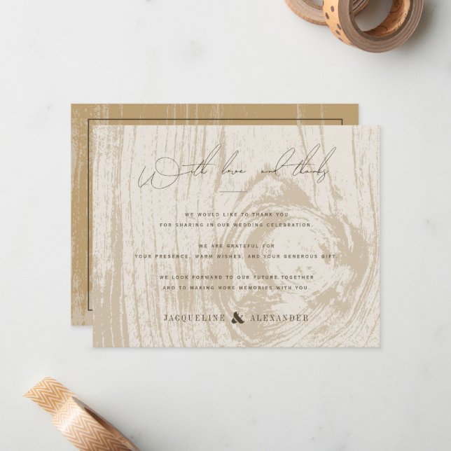Rustic Woodgrain Herbstliche Hochzeit im Herbst Da Mitteilungskarte (Vorderseite/Rückseite Beispiel)