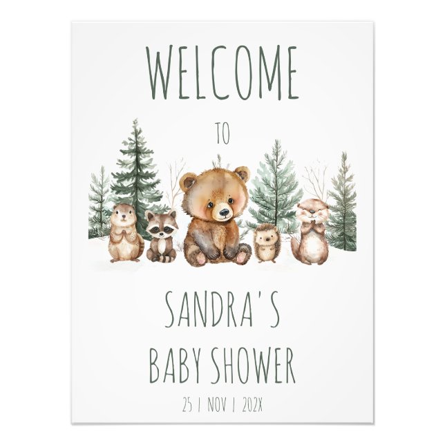 Rustic Woodland Adventure Baby Shower Welcome Sign Fotodruck (Vorne)