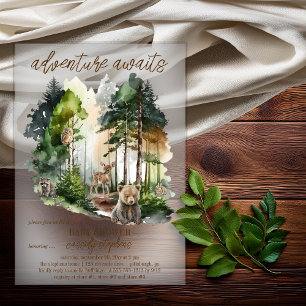 Rustic Woodland Adventure erwartet Boy Baby Shower Acryleinladungen