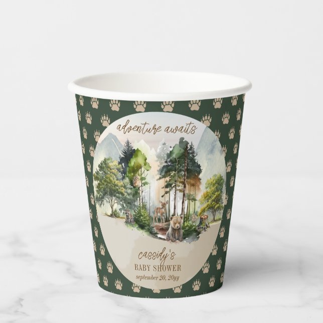 Rustic Woodland Adventure erwartet Boy Baby Shower Pappbecher (Vorderseite)