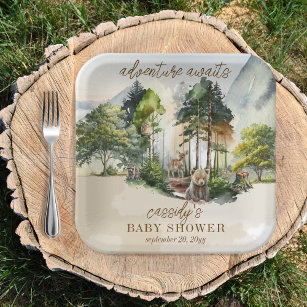 Rustic Woodland Adventure erwartet Boy Baby Shower Pappteller