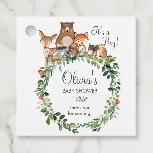Rustic Woodland Animals Baby Shower Boy Vielen Dan Geschenkanhänger (Vorderseite)