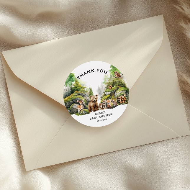 Rustic Woodland Animals Kinderdusche Vielen Dank Runder Aufkleber (Von Creator hochgeladen)