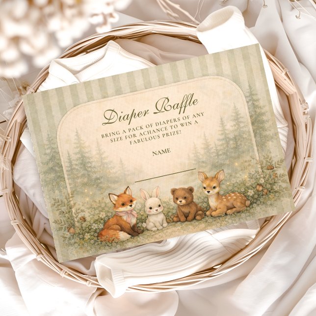 Rustic Woodland Baby Animals Diapper Raffle Begleitkarte (Von Creator hochgeladen)