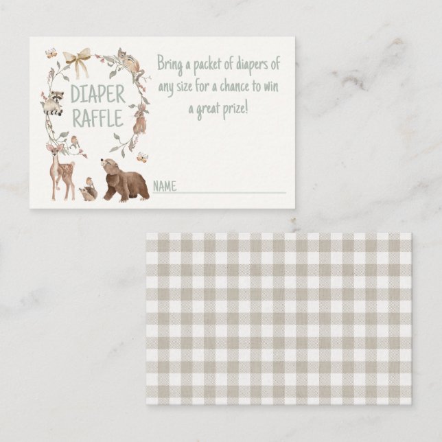 Rustic Woodland Baby Shower Diaper Raffle Insert Treuekarte (Vorne/Hinten)