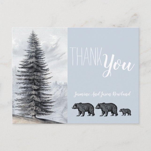 Rustic Woodland Bears Kinderdusche Danke Postkarte (Vorderseite)