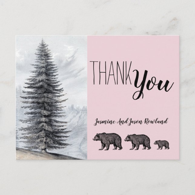 Rustic Woodland Bears Kinderdusche Danke Postkarte (Vorderseite)