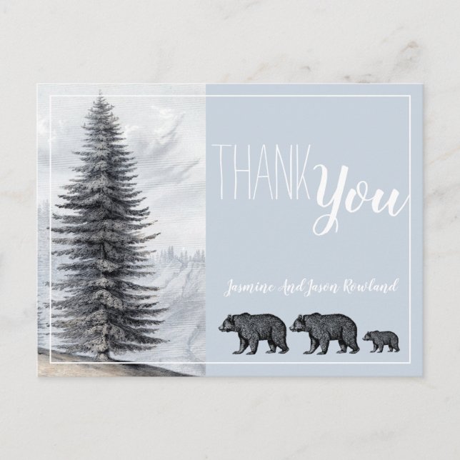 Rustic Woodland Bears Kinderdusche Danke Postkarte (Vorderseite)