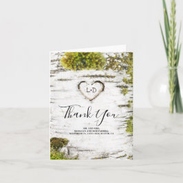 Rustic Woodland Birch Heart Wedding Vielen Dank Dankeskarte