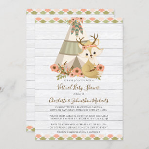 Rustic Woodland Boho Virtual Baby Dusche Einladung