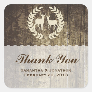 Rustic Woodland Buck and Deer Wedding Vielen Dank Quadratischer Aufkleber