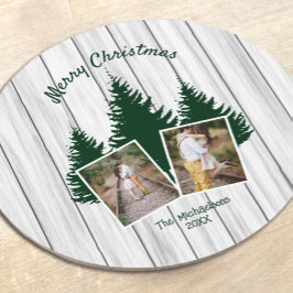 Rustic Woodland Christmas Photo Runder Pappuntersetzer