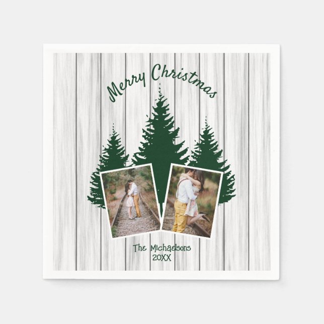 Rustic Woodland Christmas Photo Serviette (Vorderseite)