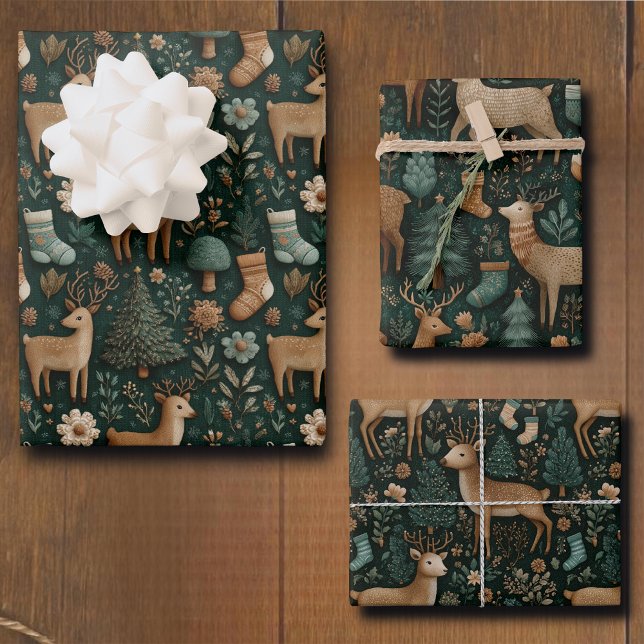 Rustic Woodland Deer & Christmas Pine Tree  Geschenkpapier Set (Von Creator hochgeladen)