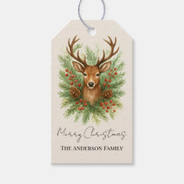 Rustic Woodland Deer Head with Winter Foliage - Geschenkanhänger