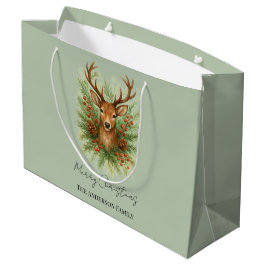 Rustic Woodland Deer Head with Winter Foliage - Große Geschenktüte