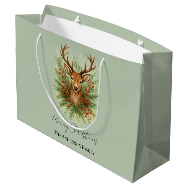 Rustic Woodland Deer Head with Winter Foliage -  Große Geschenktüte (Rückseite Schrägansicht)