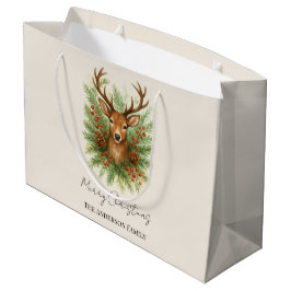 Rustic Woodland Deer Head with Winter Foliage - Große Geschenktüte
