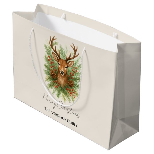 Rustic Woodland Deer Head with Winter Foliage -  Große Geschenktüte (Rückseite Schrägansicht)