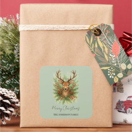Rustic Woodland Deer Head with Winter Foliage - Quadratischer Aufkleber