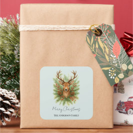 Rustic Woodland Deer Head with Winter Foliage - Quadratischer Aufkleber