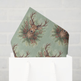 Rustic Woodland Deer Head with Winter Foliage - Seidenpapier