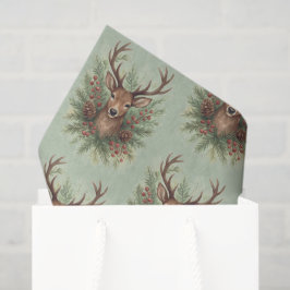 Rustic Woodland Deer Head with Winter Foliage - Seidenpapier