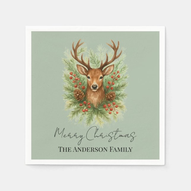 Rustic Woodland Deer Head with Winter Foliage -  Serviette (Vorderseite)