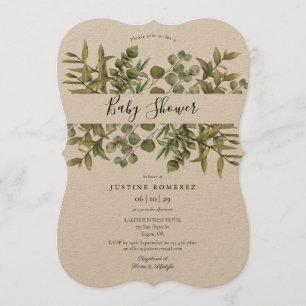 Rustic Woodland Eucalyptus Greenery Baby Shower Einladung