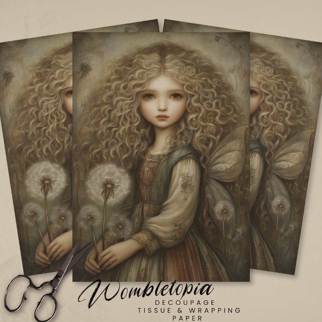 Rustic Woodland Fairy with Dandelions Fantasy Art Seidenpapier (Von Creator hochgeladen)