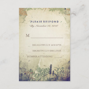 Rustic Woodland Navy Wedding RSVP Card Karte