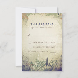 Rustic Woodland Navy Wedding RSVP Card Karte