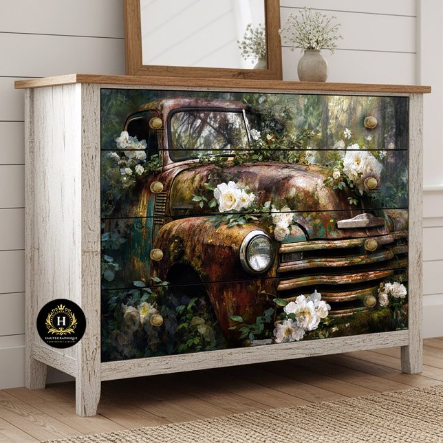 Rustic Woodland Rose Truck Decoupage Seidenpapier (Von Creator hochgeladen)