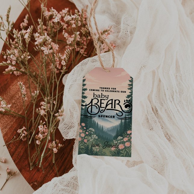 Rustic Woodland Vintage Baby Bear Shower Geschenkanhänger (Von Creator hochgeladen)