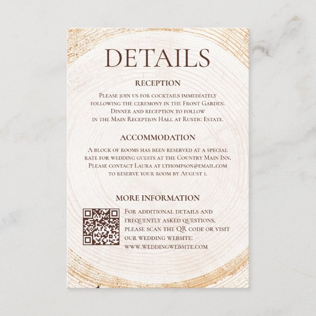 Rustic Woodland Wedding Details Card with QR code Begleitkarte (Vorderseite)