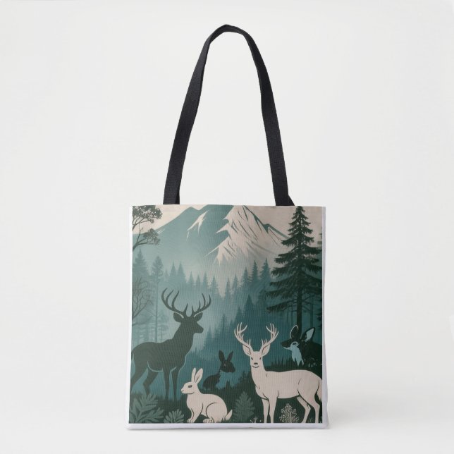 Rustic Woodland Wildlife Deer Rabbit Mountain Scen (Vorderseite)