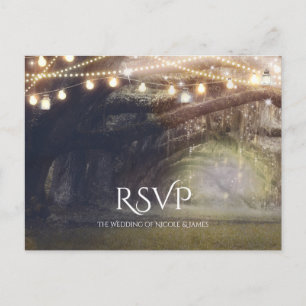 Rustic Woods Enchanted Forest Lights Hochzeit RSVP Einladungspostkarte