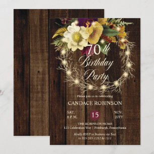 Rustic Woodsy Lighted Wreath 70. Geburtstagsparty Einladung