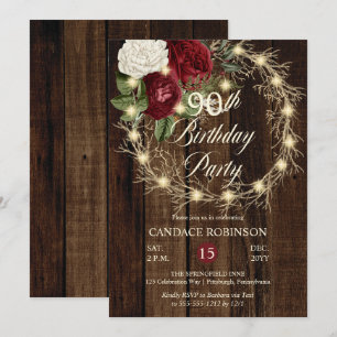 Rustic Woodsy Lighted Wreath 90. Geburtstagsparty Einladung