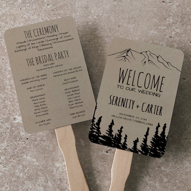 Rustic Woodsy Mountain Wedding Program Fächer (Von Creator hochgeladen)
