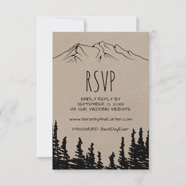 Rustic Woodsy Mountain Wedding Website RSVP Card Karte (Vorderseite)